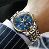 OLEVS Watch for Men Moon Phase Timer Quartz Stainless Steel Band Simple Fashion Waterproof Luminous Date Watch for men Blue