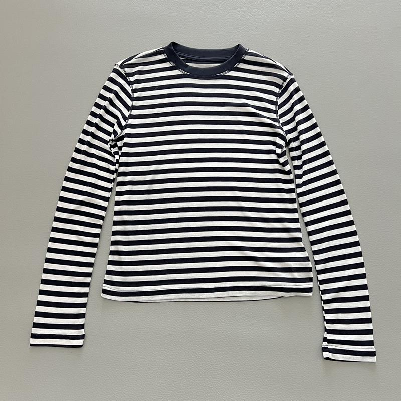 

Футболка с длинными рукавами и защитой от солнца из дышащего материала Tencel в полоску - весна/лето 2025, повседневный стиль с круглым вырезом Medium