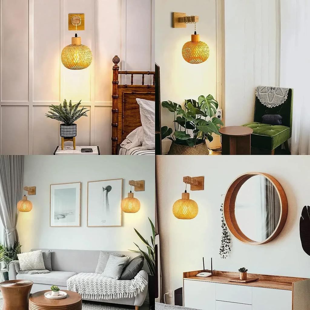 Wall Lights with E27 Base Type Bamboo Rattan Wicker Design Chandeliers Apply for Home Living Room Decorative Wall Lamps Fixtures