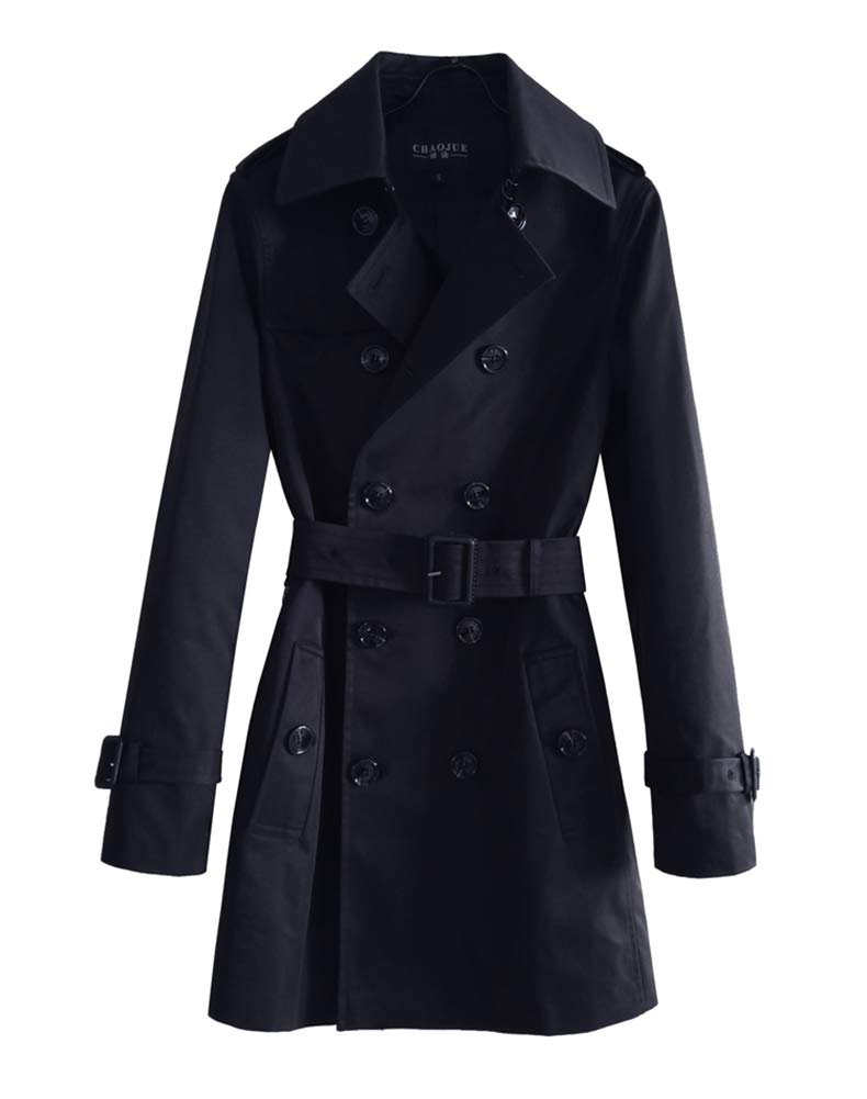 JINLUN Trench Long Jacket with Casual Business Coat Size Men s Coat, Belt, Fall/Spring (Navy, XL)
