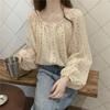 Elegant Loose Floral Sweet Printed Shirt Women Summer Spring O Neck Casual Thin Tops Office Long Sleeve Fashion Blouse Large Size See Through Clothing