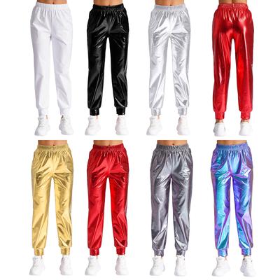 Dames Glanzende Metallic Broek Hoge Taille Elastische Taille Losse Stijl Sportbroek Moderne Dans Broek