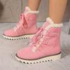 Women's Winter Boots with Thick Non-Slip Rubber Sole Pink Lace-Up High-Ankle Snow Boots