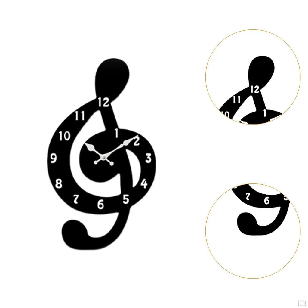 Music Note Wall Clock Decorative Creative Arabic Numerals Timepiece Hanging for Office