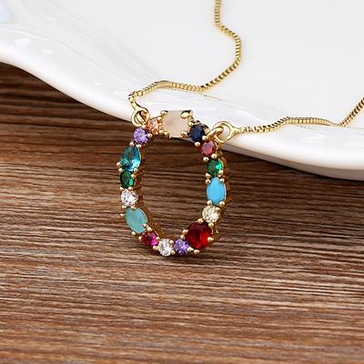 Nidin High Quality Wholesale 26 Letters Multi-color Zircon Necklace Copper Pendant Women Girl Fine Party Jewelry Family Gifts