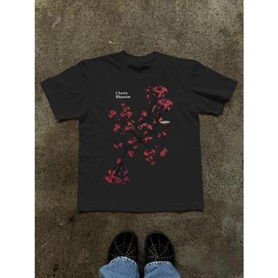 T-shirt da Donna Vintage con Stampa Albero di Ciliegio Scollo Rotondo Manica Corta Casual Primavera Estate Autunno Quotidiano Streetwear Top