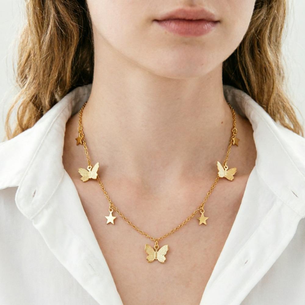 SUMENG New Gold Color Silvery Butterfly Stars Chain Necklace for Women Fashion Choker Clavicle Chain Jewelry Accessories Gift