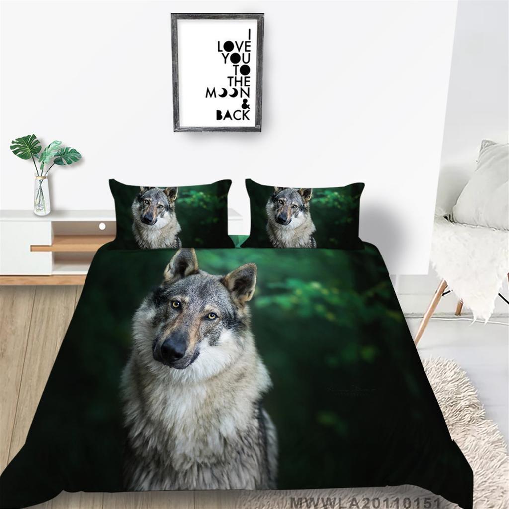 Comforter Bedclothes Wolf Printed Unique Design Home Decor Vintage Bedding Setqueen Size Warm Soft And Breathable
