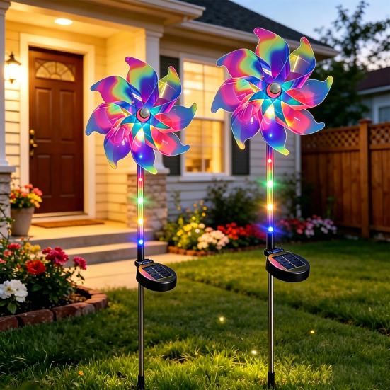Colorful Solar Pinwheel Light, Waterproof Solar Powered Wind Spinner Light, Outdoor Rotating Pinwheel, Pathway Light for Garden Yard Patio Lawn Decor
