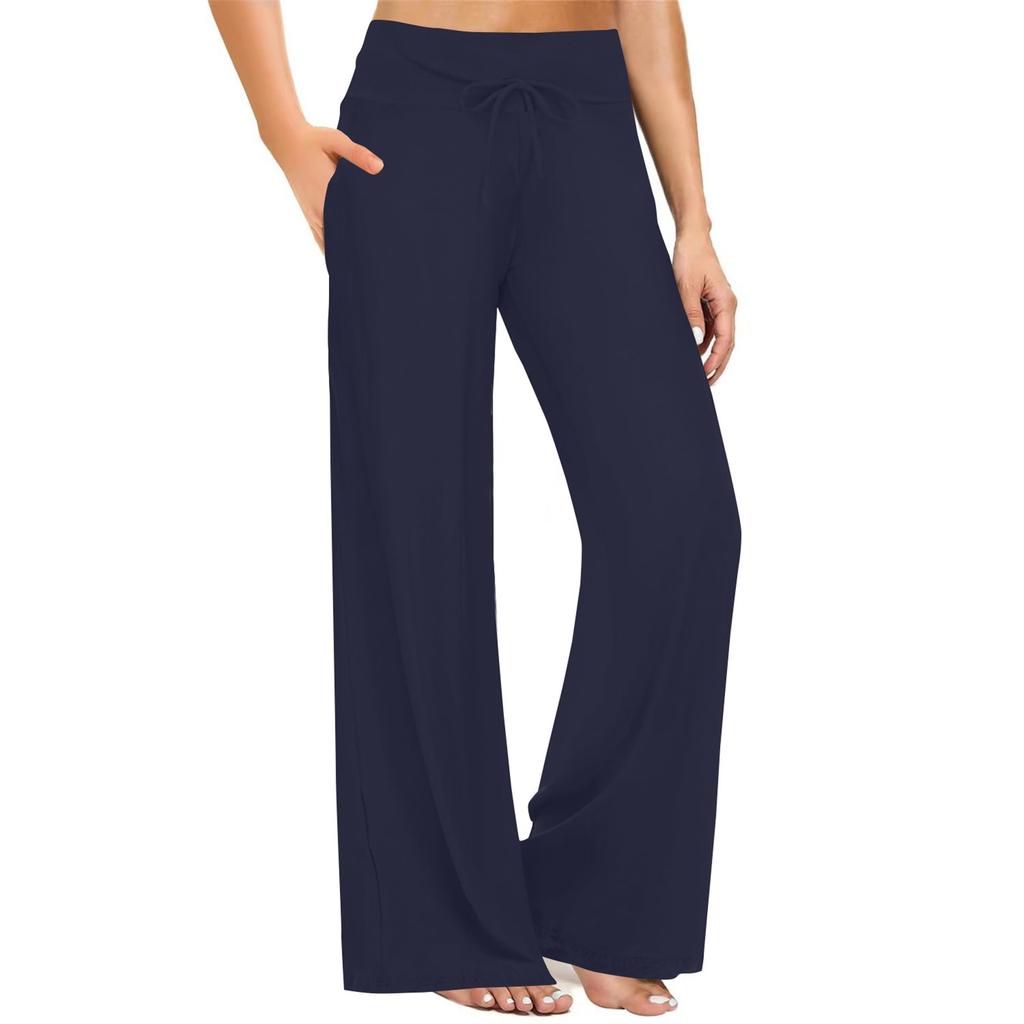 Women's High-waisted Solid-color Drawstring Wide-leg Casual Pants