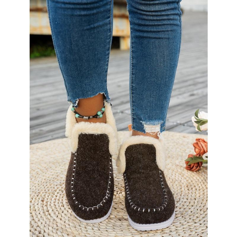 Large Size New Winter Women's Cotton Shoes, Piled and Thickened Rough Edge Warm Flat Cotton Shoes