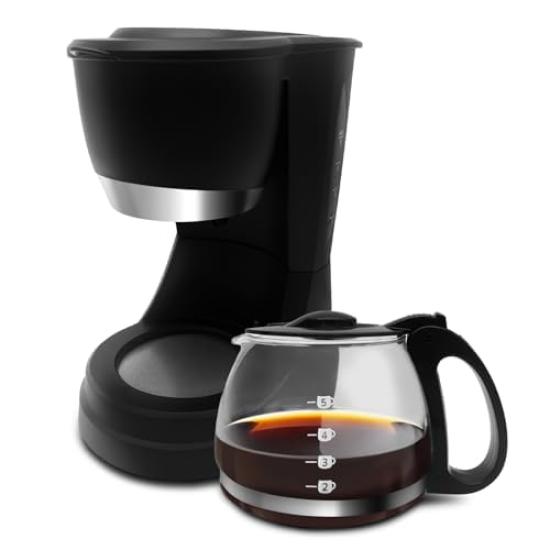 GDT Global Sweet Technology Coffee Maker 2-5 Cups Drip Brewer with Glass Server Reusable Mesh Filter Keep Warm Function Black Home Kitchen