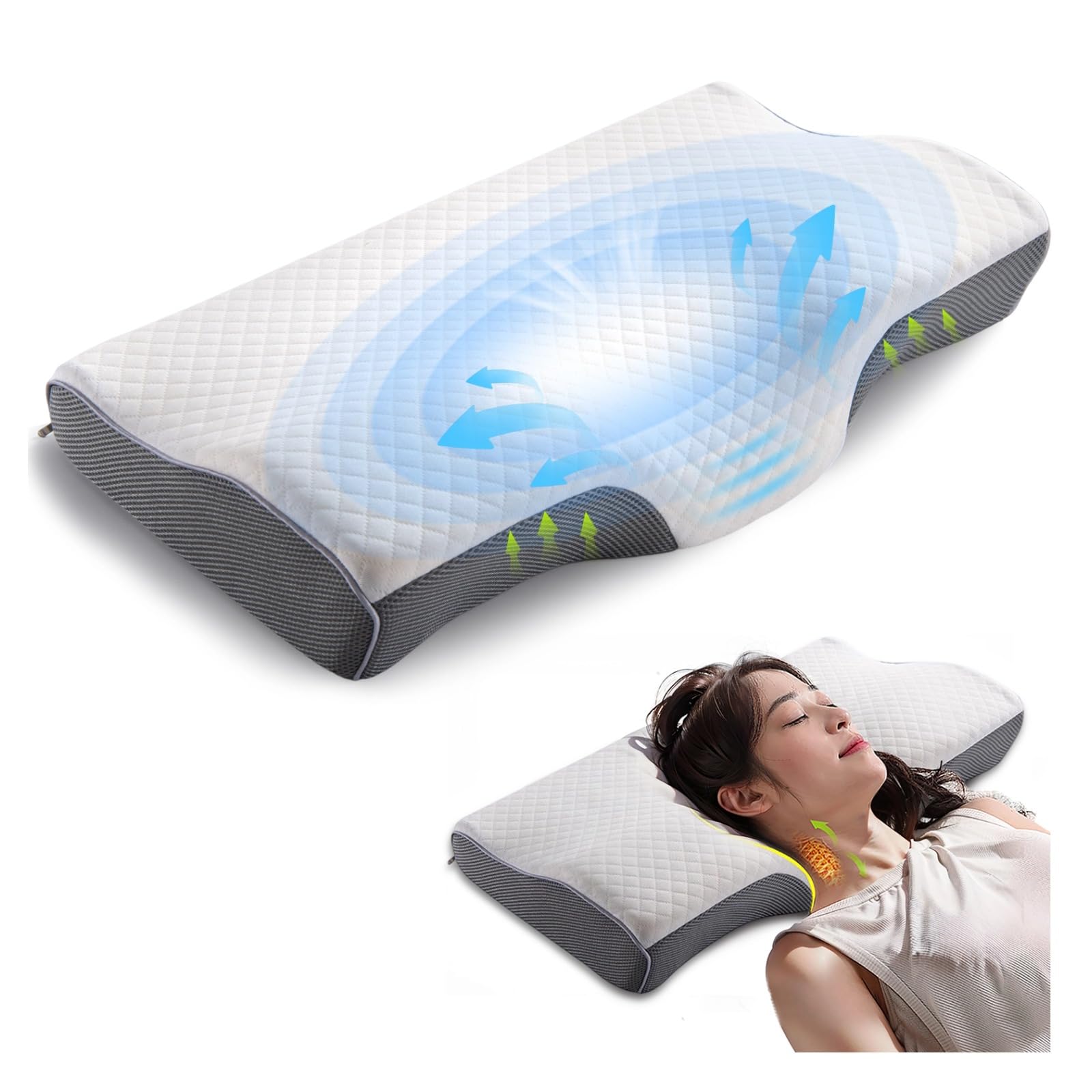 

Comfortable Memory Foam Pillow with a Concave Hollow Design for Neck Pain Relief, Adjustable Height, Suitable for Back and Side Sleepers, Washable