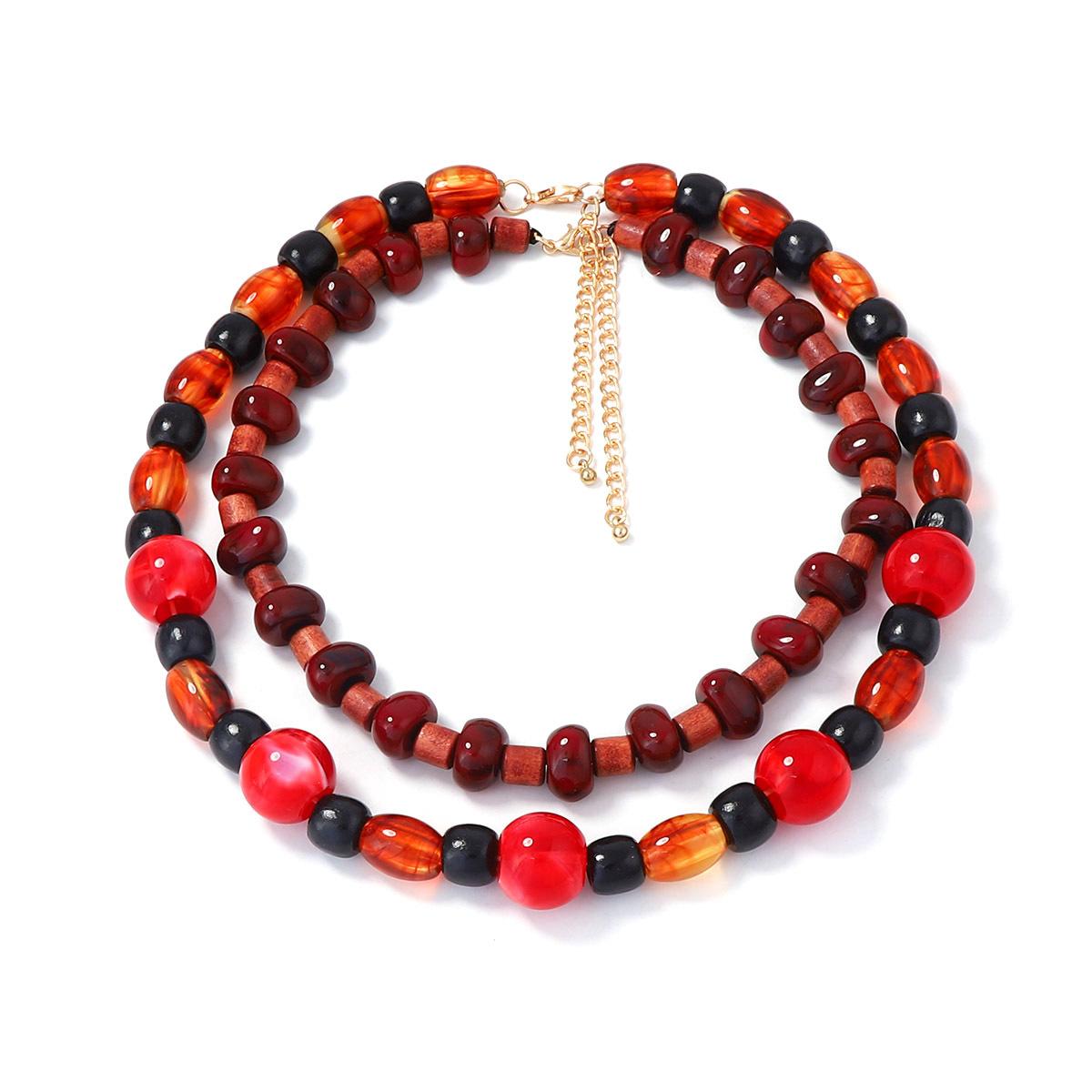 Тенденция личности ретро этнический стиль геометрический дерево пластик бисерный многослойное ожерелье повседневный простой женщина