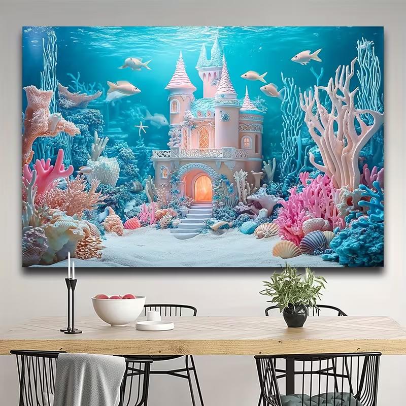 2D Fantasy Underwater Palace Backdrop Mermaid Theme Background Banner