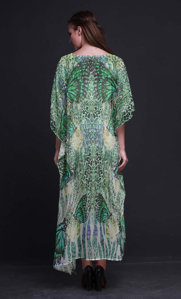 Phagun Butterflies & Leopard Animal Skin Beach Kaftan Bikini Cover Up Womena    S Maxi Dress Long
