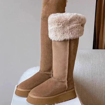 Winter Damen Schneestiefel mit langen Röhren, halten warm, kurze Plüsch-Schneestiefel aus Wildleder, kniehohe Plateaustiefel für Damen, lässige Baumwollschuhe für draußen