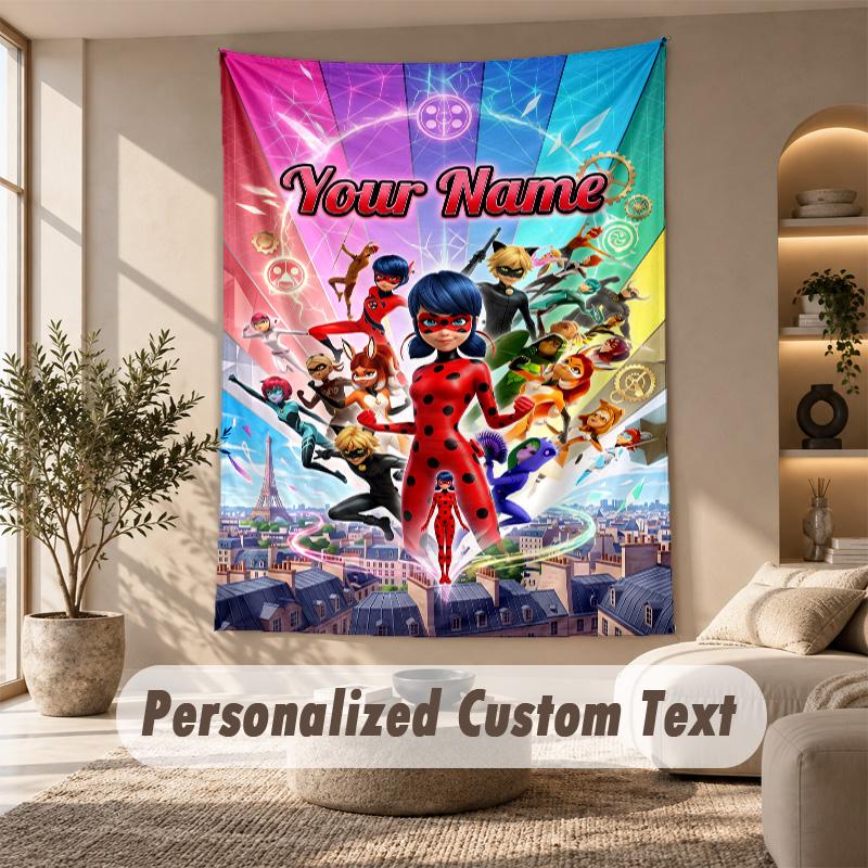 Miraculous Ladybug Tapestry, Personalized Custom Text, Wall Hanging Tapestry For Living Room Home Wall Decor