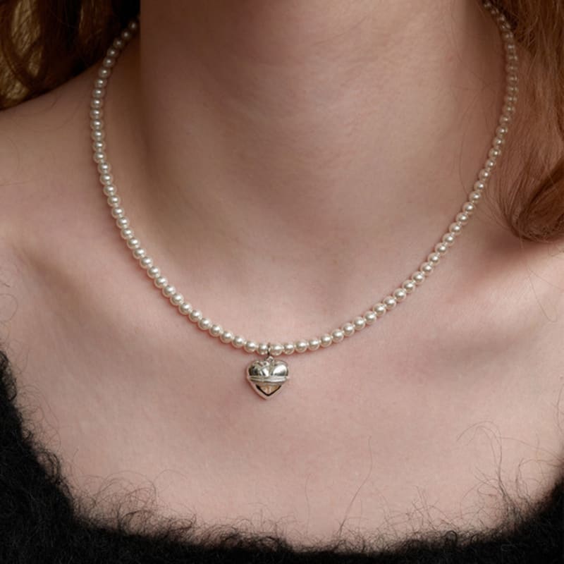 leeENoir Volume Heart Pearl Necklace (4mm)(2color)