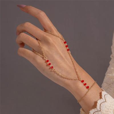 New Finger Chain, Niche Design Beaded Bracelet Integrated Chain, Versatile Alloy Finger Jewelry