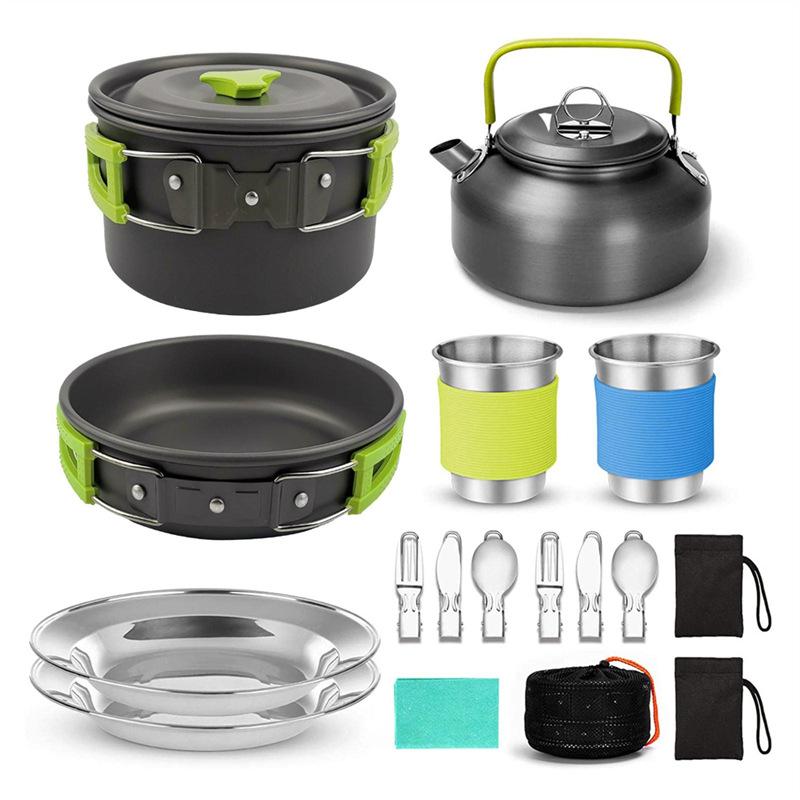 DS308 Portable Outdoor Nested Cookware and Tea Kettle Set for Camping
