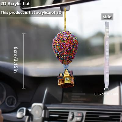 2D Acrylic Flat Hanging Ornament Featuring A Whimsical House Design with Balloons, A Creative Car Interior Decoration, Festive Party Accessory