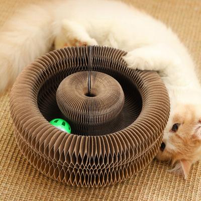 Cats Accordion Toy Foldable Cat Scratch Board with Bell Ball Portable Changeable Cat Scratcher Toy