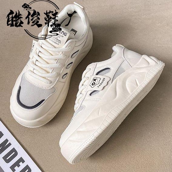thick-soled little white women's shoes mesh breathable board shoes spring and autumn white niche casual sports shoes