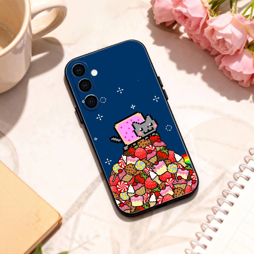 LOVELY N-Nyan Cat Phone Case For Samsung Galaxy A73,A72,A71,A70,A53,A52,A51,Others Soft Black Shell