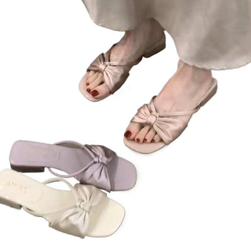 Fashion Bow Chunky Summer Shoes New Sexy High Heels Women Slippers Sandals Designer Flip Flops Open Toe Party Pumps Slides Zapatos Mujer