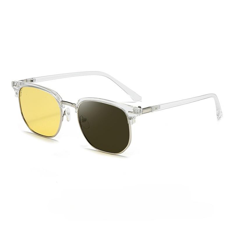 Photochromic Night Vision Glasses Day-and-Night Metal Half-frame UV-Protective Eyewear Anti-Glare Driving Glasses for Drivers
