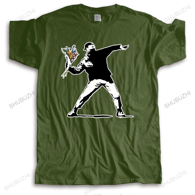 Hot Sale Unisex Streetwear T Shirt Cotton Tshirt Unisex Flower Thrower Banksy Panda Guns Urban Art Funny Summer Top Tees Unisexs Tshirt