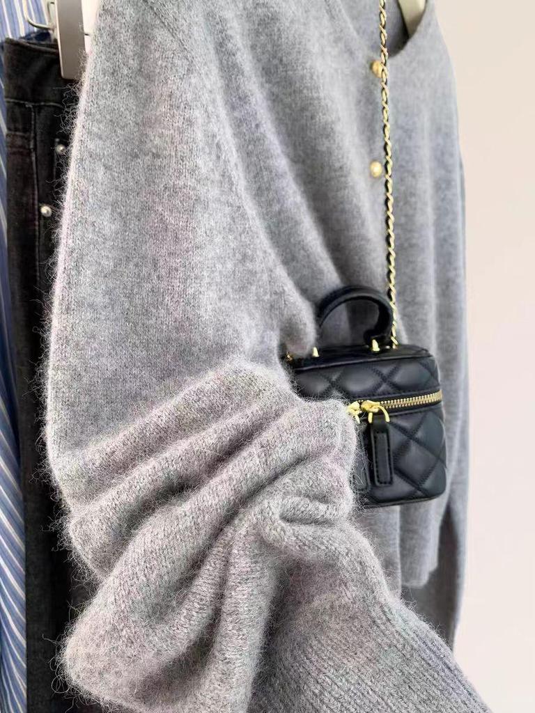 2025 Women's Pure Wool Round Neck Cardigan - Autumn/Winter Slimming Knit Cashmere Sweater Coat