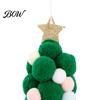 Festive Home Decoration Plush Christmas Tree Ornament, Cute Pom Balls Tree-Shaped Hanging Pendant Round with Star Topper for Wreath Party Handmade
