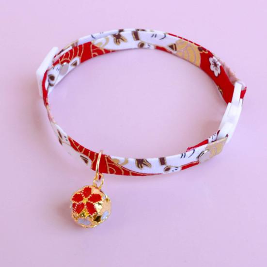Coleira para animais de estimação estilo japonês, vestimenta ajustável, coleira para cães e gatos, com sino