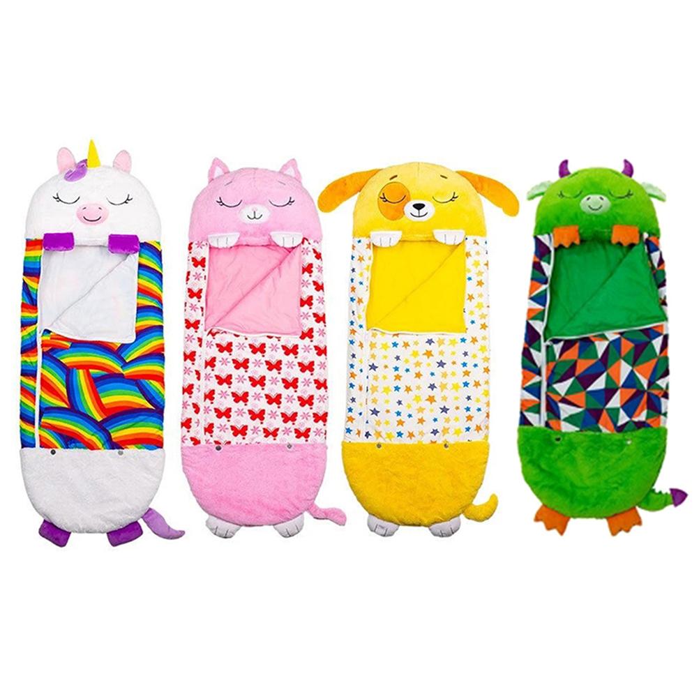 Kids Plush Dog Sleeping Bag Onesie Pajamas Nap Blanket 126x43cm Yellow
