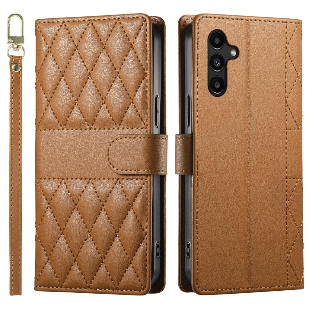 For Samsung Galaxy A15 5G/4G Case Rhombus Stitching Wallet Stand Leather Phone Cover with Long/Short Strap