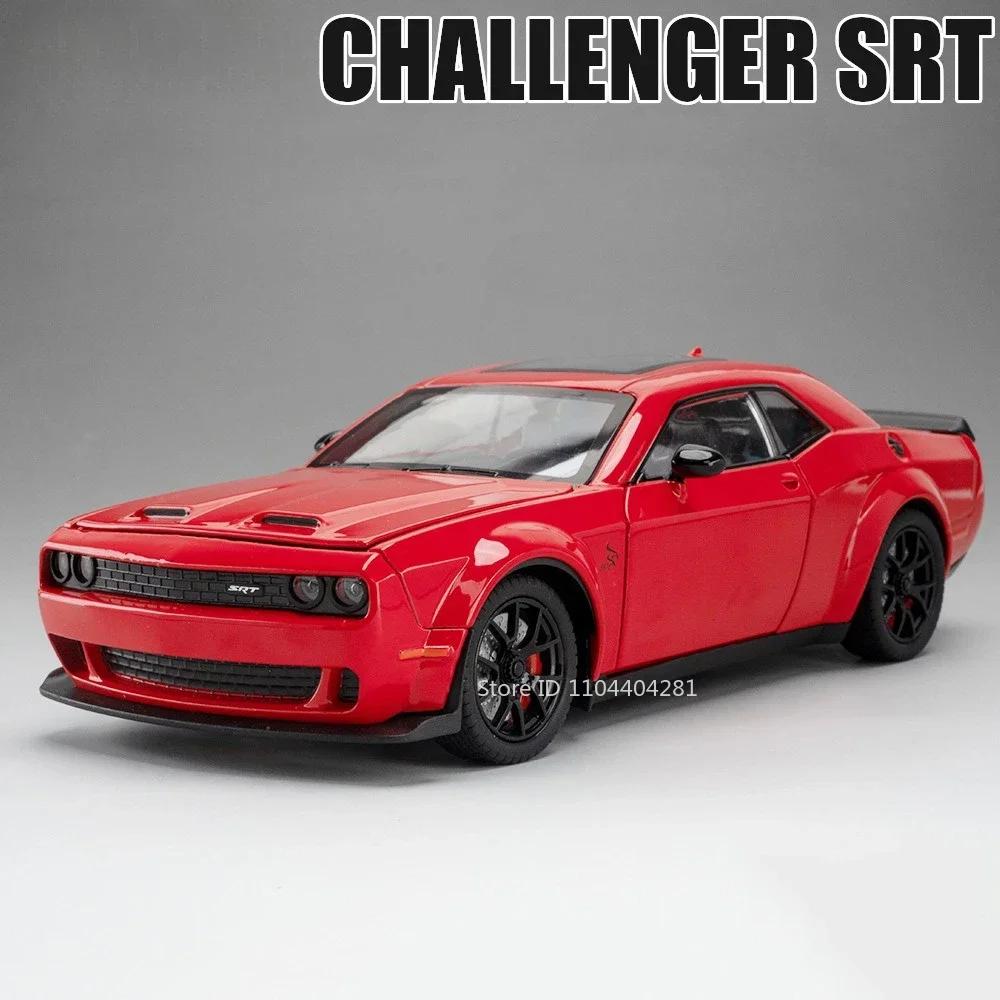 1:24 Challenger Srt Hellcat Legierungs-Polizeiauto Diecast Modell Spielzeug Vorderradlenkung Sound Licht Rückzugsfahrzeuge für Kinder Geschenk