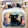 Black Cat Pattern Bedding Quilt Set Quilt Cover Pillowcase Home Decoration Birthday Gift (1 * Duvet Cover + 2 * Pillowcase, Without Core)