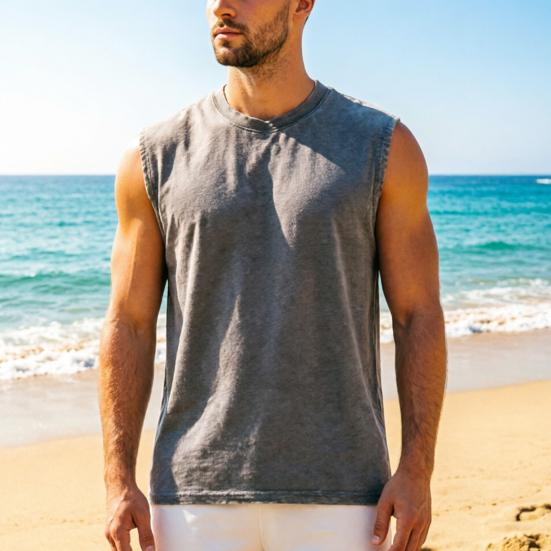 Men Workout Tank Top, Crew Neck Sleeveless T-Shirt, Retro Loose Fit Tank Top, Casual Summer Sports Tee for Gym Fitness Training