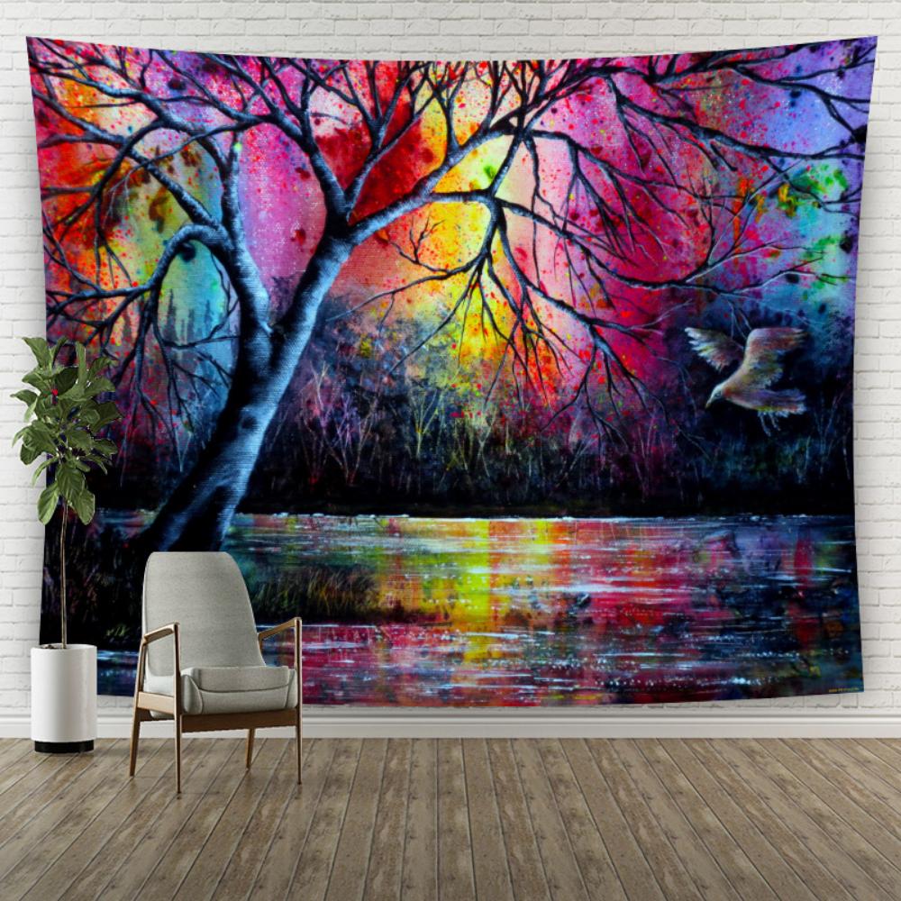 

Красочный гобелен с изображением дерева, богемный мандала, психоделический гобелен, европейский и американский расписной гобелен, домашний фон, украшение на стену, подвесная ткань 95x75cm