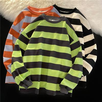 Damen-Frühlings-Sweatshirt mit Streifen, lang geschnitten, lockere Passform