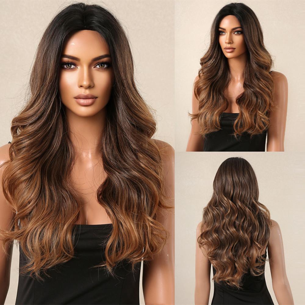 

ALAN EATON Платиновый блондин Длинный волнистый парик для женщин Средняя часть Ombre Волосы Синтетический парик для натуральных ежедневных высокотемпературных волокон