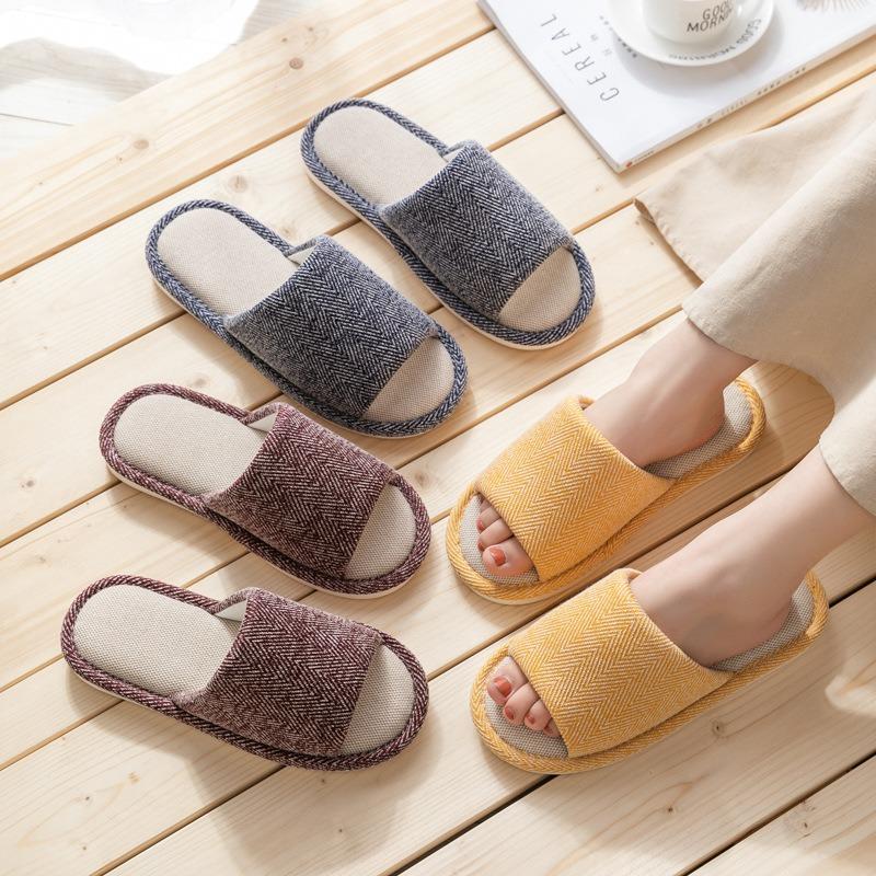 Cotton and linen slippers women's summer home household linen indoor home couple non-slip four seasons spring and autumn men's floor slippers