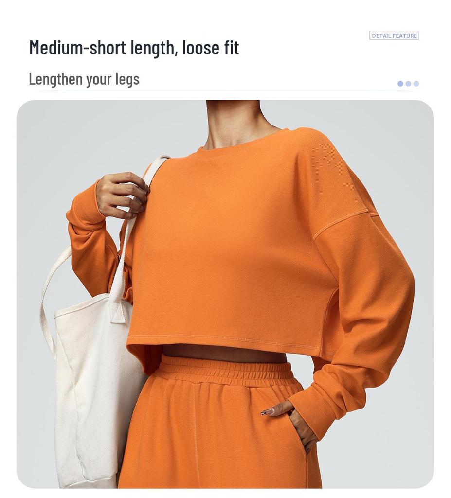 New Casual Round Neck Long Sleeve Sweatshirt for Autumn/Winter - Short, Loose, Fashionable T-Shirt for Fitness & Running