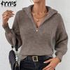 Moda feminina casual outono inverno cor sólida estampa manga comprida polo pescoço suéteres