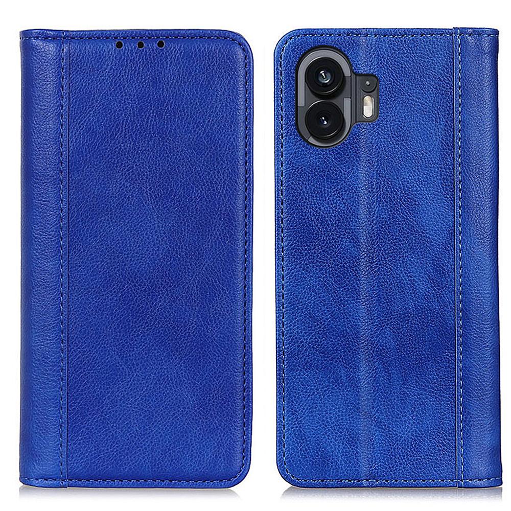 

For Nothing Phone (2) Split Leather Wallet Stand Phone Case Litchi Texture Protective Cover Blue