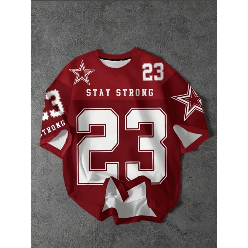 Boys' Soccer Jersey T-Shirt - Royal Football Number 23, Number Print, Casual Athletic Style, Regular Fit Round Neck Short Sleeve Tee