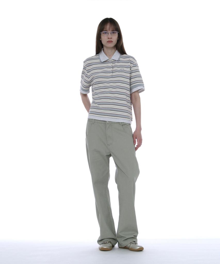 PARTIMENTO WOMEN Double Layered Stripe Polo Tee_Sky