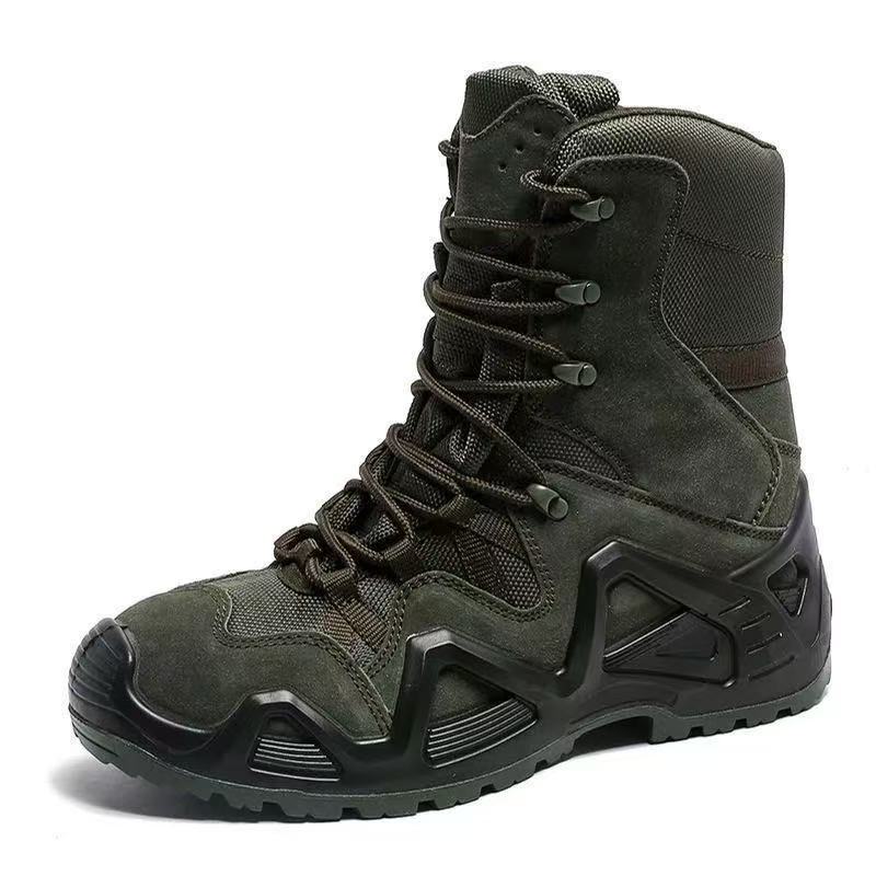 Outdoor first-layer cowhide combat hiking shoes anti-skid tactics new military fans hiking shoes boots wear-resistant medium help breathable